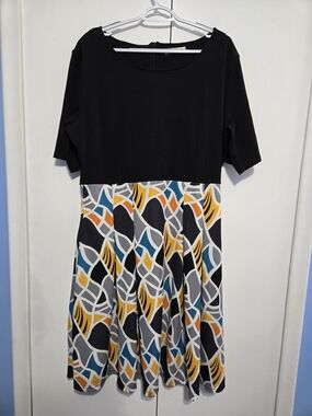 Nemidor Plus Size 20 Dress – Black Top & Geometric Pleated Skirt